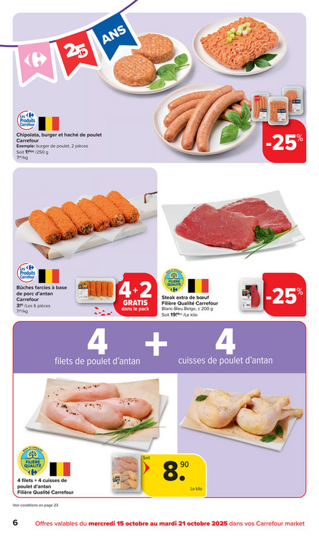 Chipolata, burger et haché de poulet Carrefour