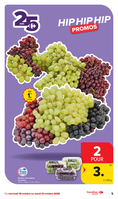 Raisins sans pépins Carrefour blancs, rouges ou duo, 500 g