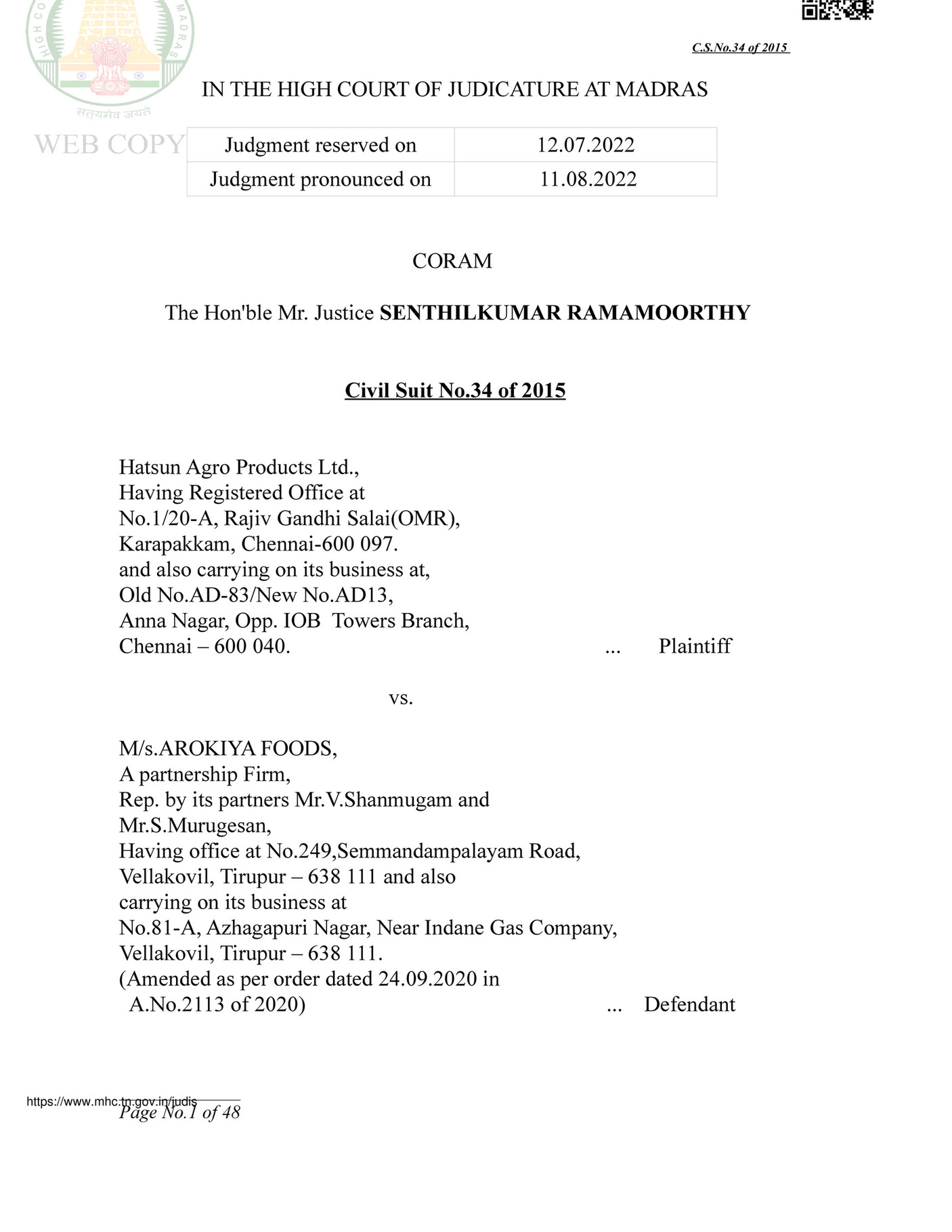 AJAY AMITABH SUMAN Hatsun Agro Vs Arokiya Foods Page 1 Created