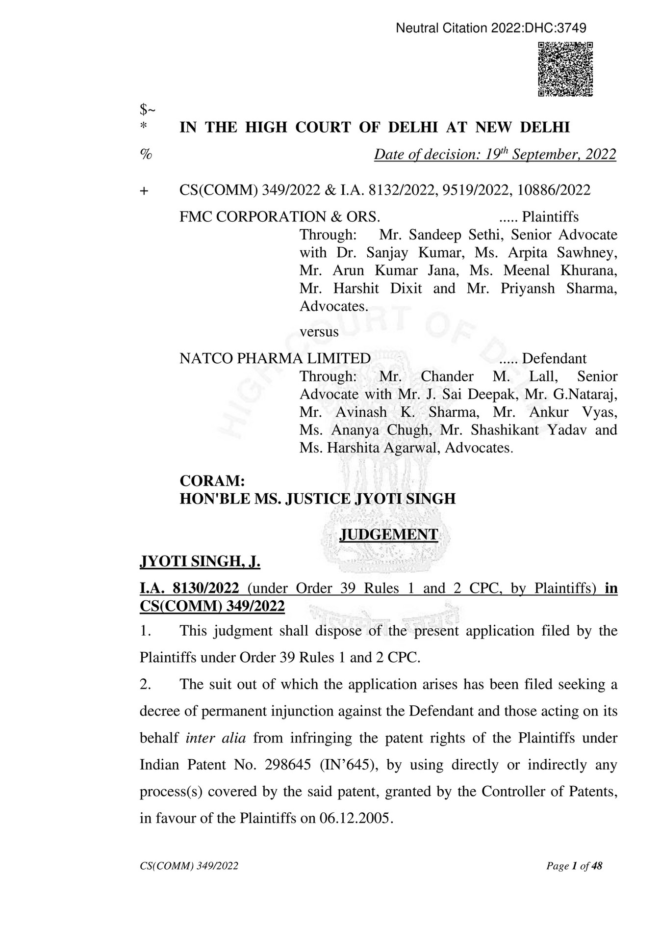 AJAY AMITABH SUMAN - Fmc Corporation & Ors. Vs Natco Pharma Limited ...