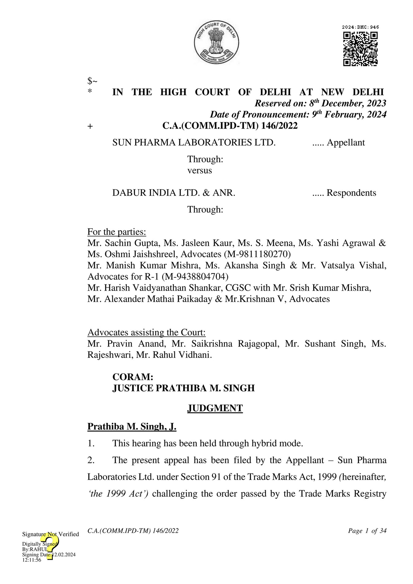 Ajay amitabh suman sun pharma laboratories ltd vs dabur india ltd