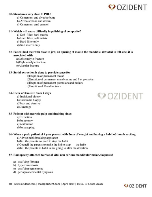 My publications DOH/HAAD Prometric Dental Exam Questions for June