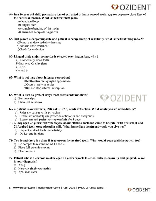 My publications DOH/HAAD Prometric Dental Exam Questions for June