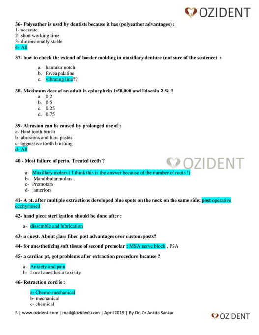 My publications DOH/HAAD Prometric Dental Exam Questions for June