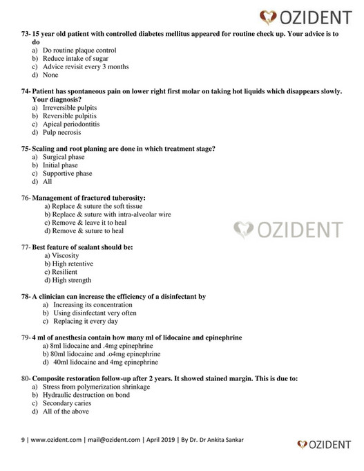 My publications DOH/HAAD Prometric Dental Exam Questions for June 2019 Page 9 Created with