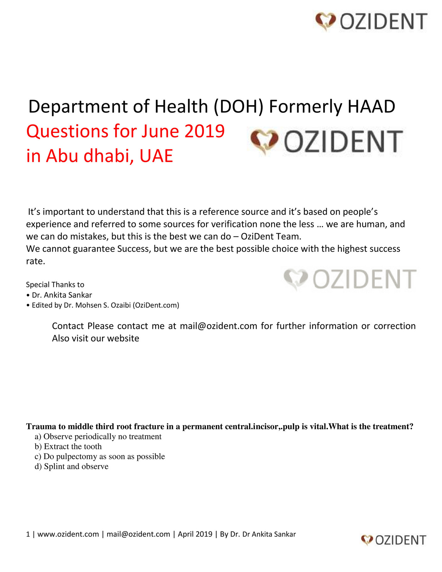 My publications - DOH/HAAD Prometric Dental Exam Questions for June Sns-Brigh10