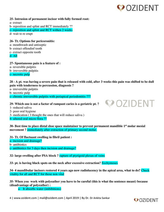 My publications DOH/HAAD Prometric Dental Exam Questions for June