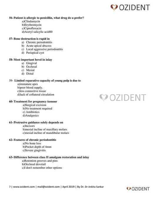 My publications DOH/HAAD Prometric Dental Exam Questions for June