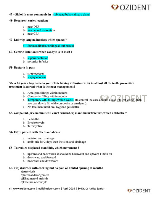 My publications DOH/HAAD Prometric Dental Exam Questions for June