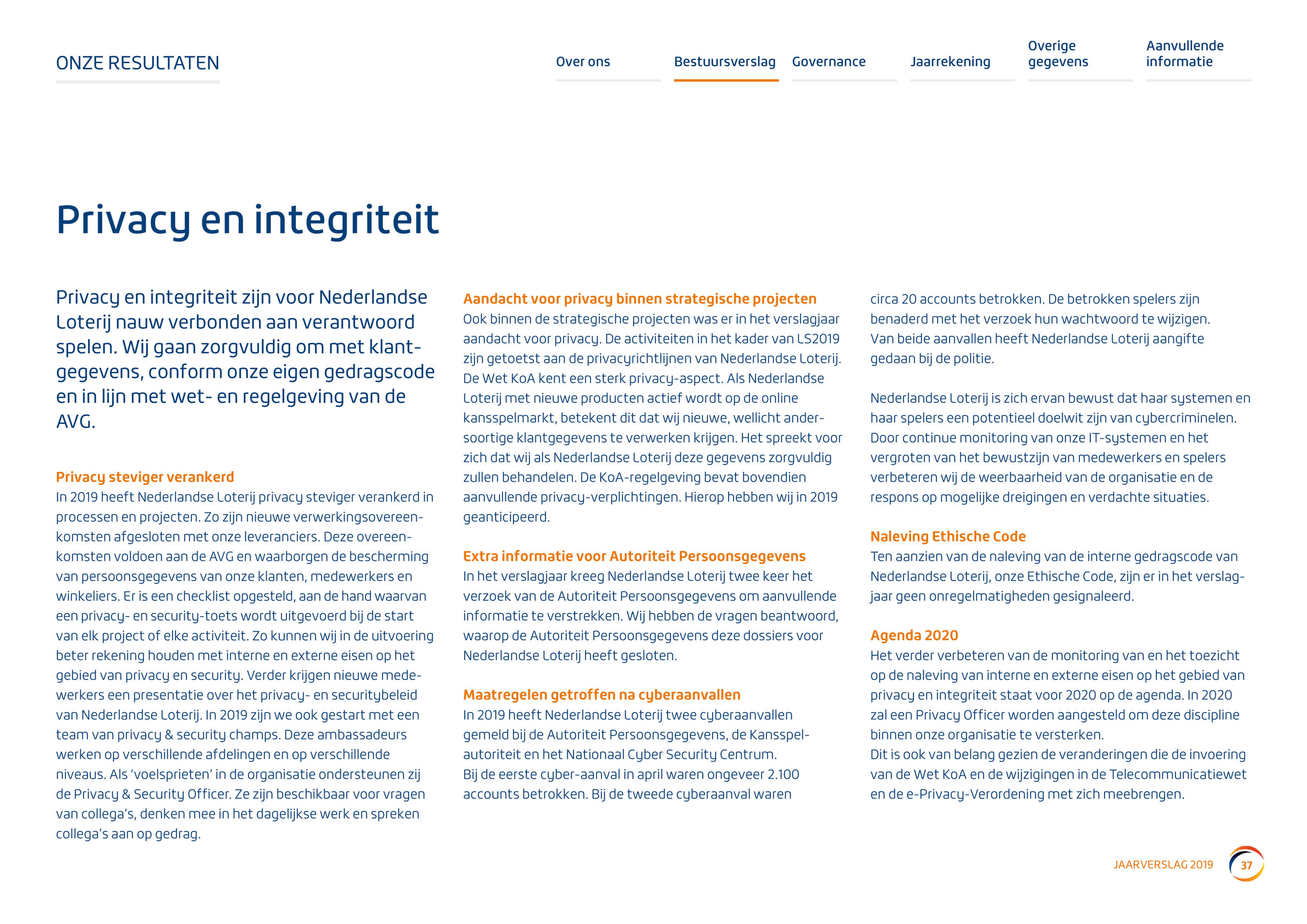 Cfreport Nederlandse Loterij Jaarverslag 2019 Page 37