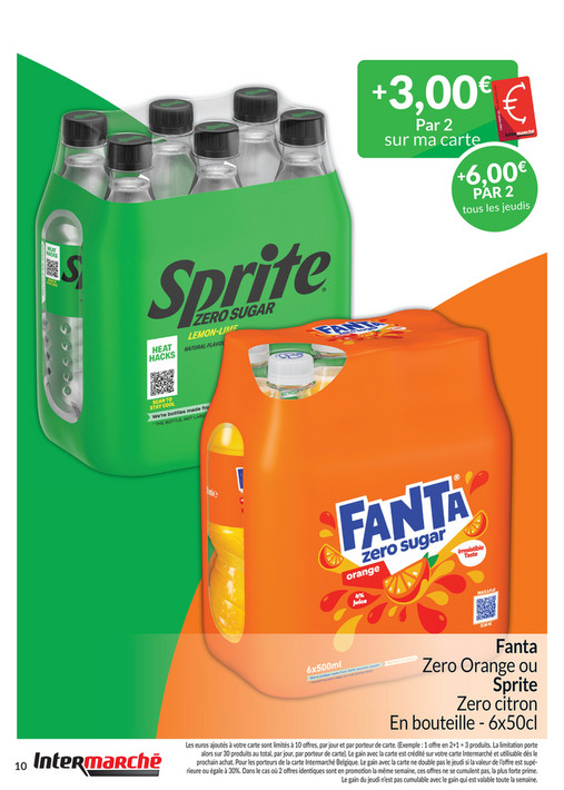 Fanta Zero Orange ou Sprite Zero citron En bouteille - 6x50cl
