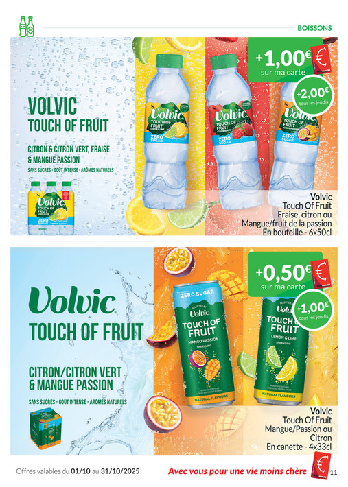 Volvic Touch Of Fruit Fraise, citron ou Mangue/fruit de la passion En bouteille - 6x50cl