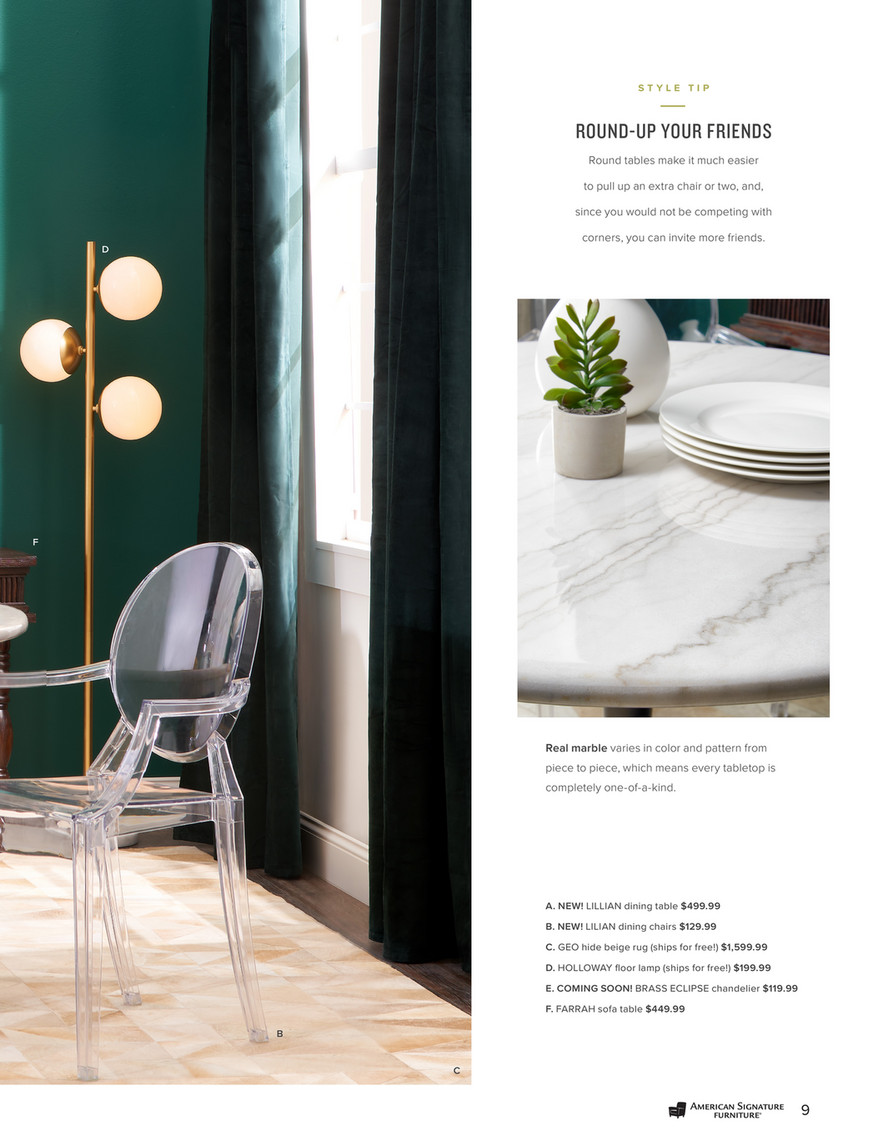 Spring Look Book 2019 American Signature Furniture Artemis