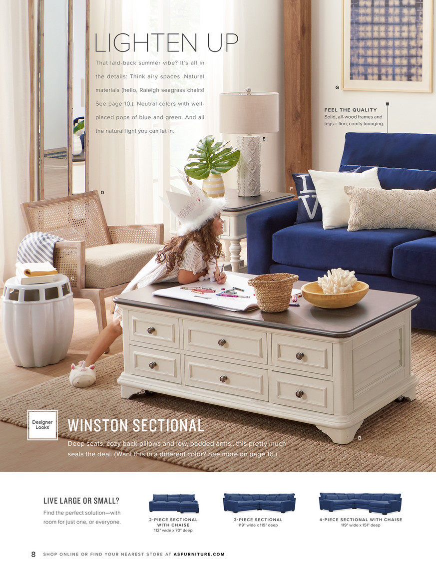 small 3 piece sectional on American Signature Furniture Summer 2019 Lookbook Winston Foam Comfort 2 Piece Sectional With Right Facing Chaise Abington Tw Indigo