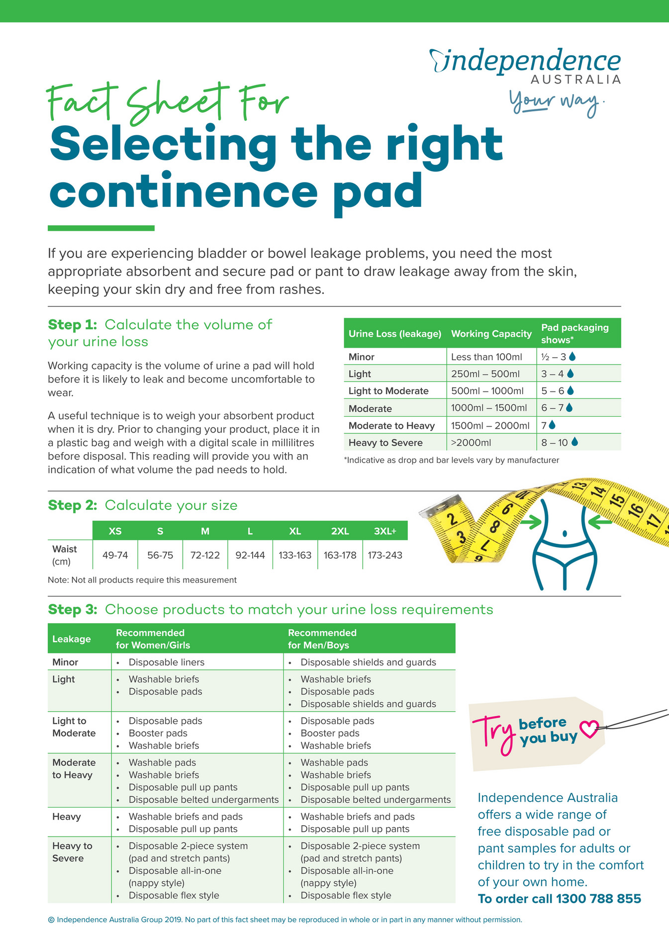 Choosing the right continence pads Page 1