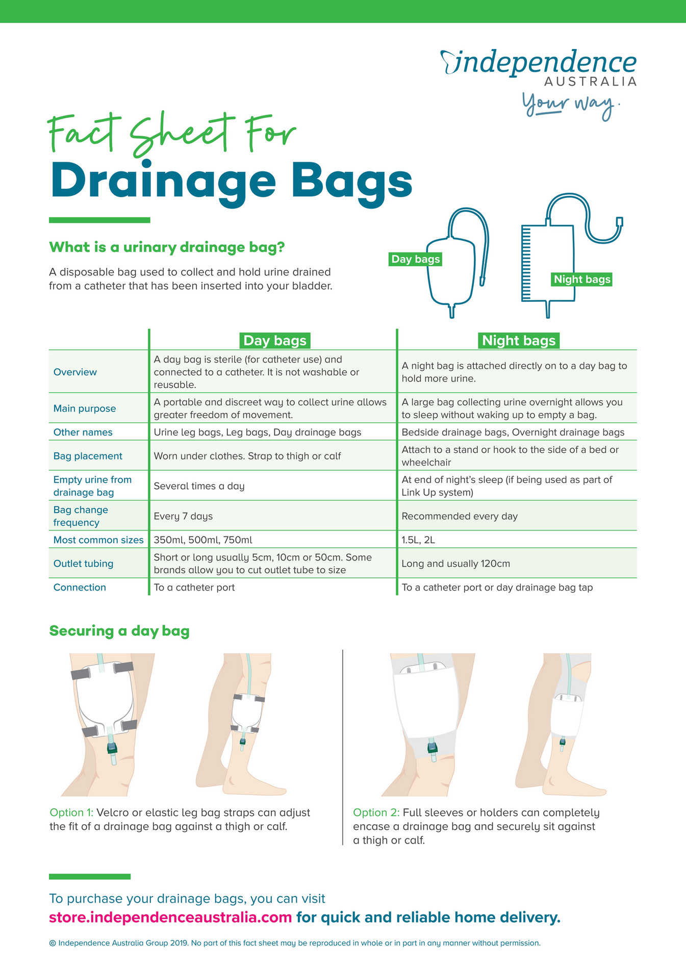 Independence Australia Drainage bags fact sheet Page 1