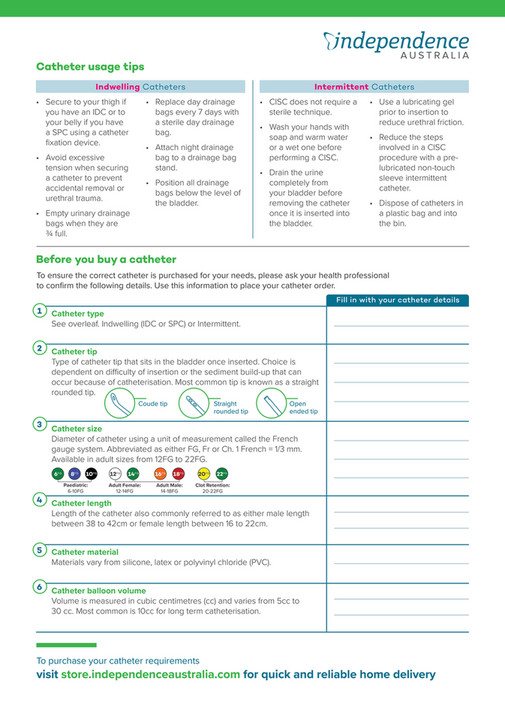 Independence Australia IA19 FactSheet Catheters_DIGITAL Page 2