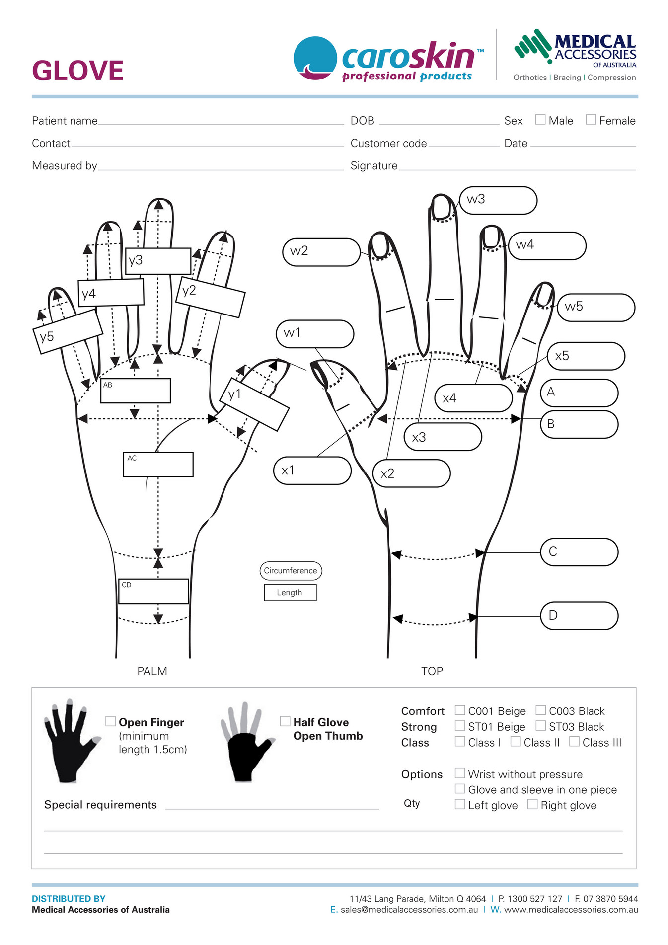 Independence Australia - Caroskin Order Form GLOVE 1 - Page 1