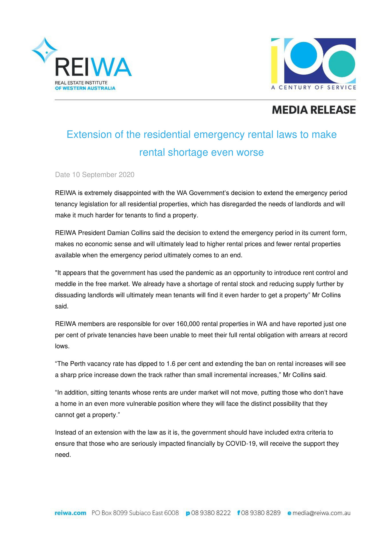 REIWA Extension of the residential emergency rental laws to make