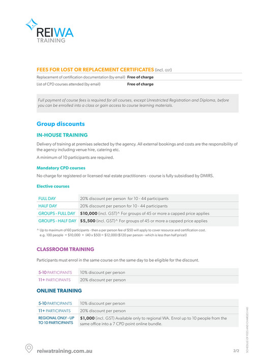 REIWA Training schedule of fees and charges Page 2 reiwa-training-schedule-of-fees-and-charges-page-2