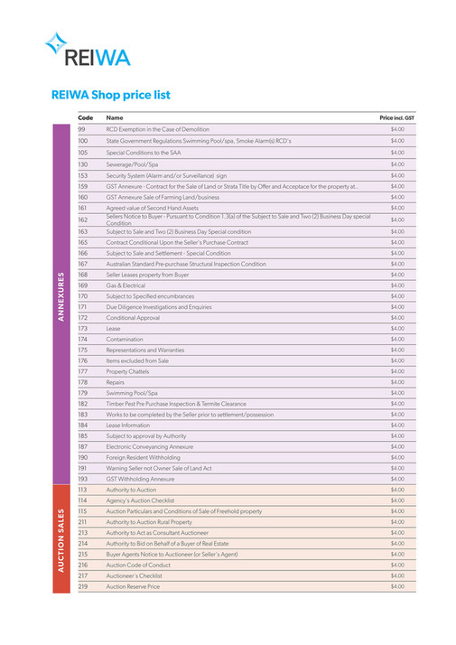 REIWA shop_price_list Page 1