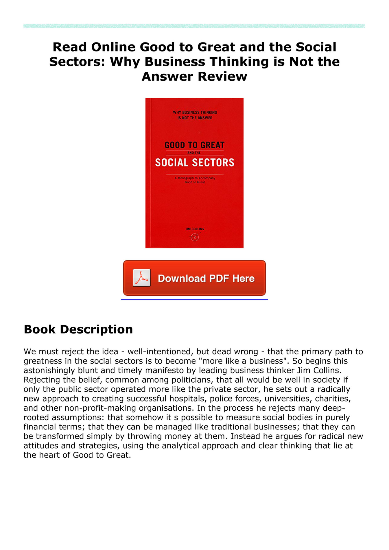 Good To Great And The Social Sectors Pdf Download