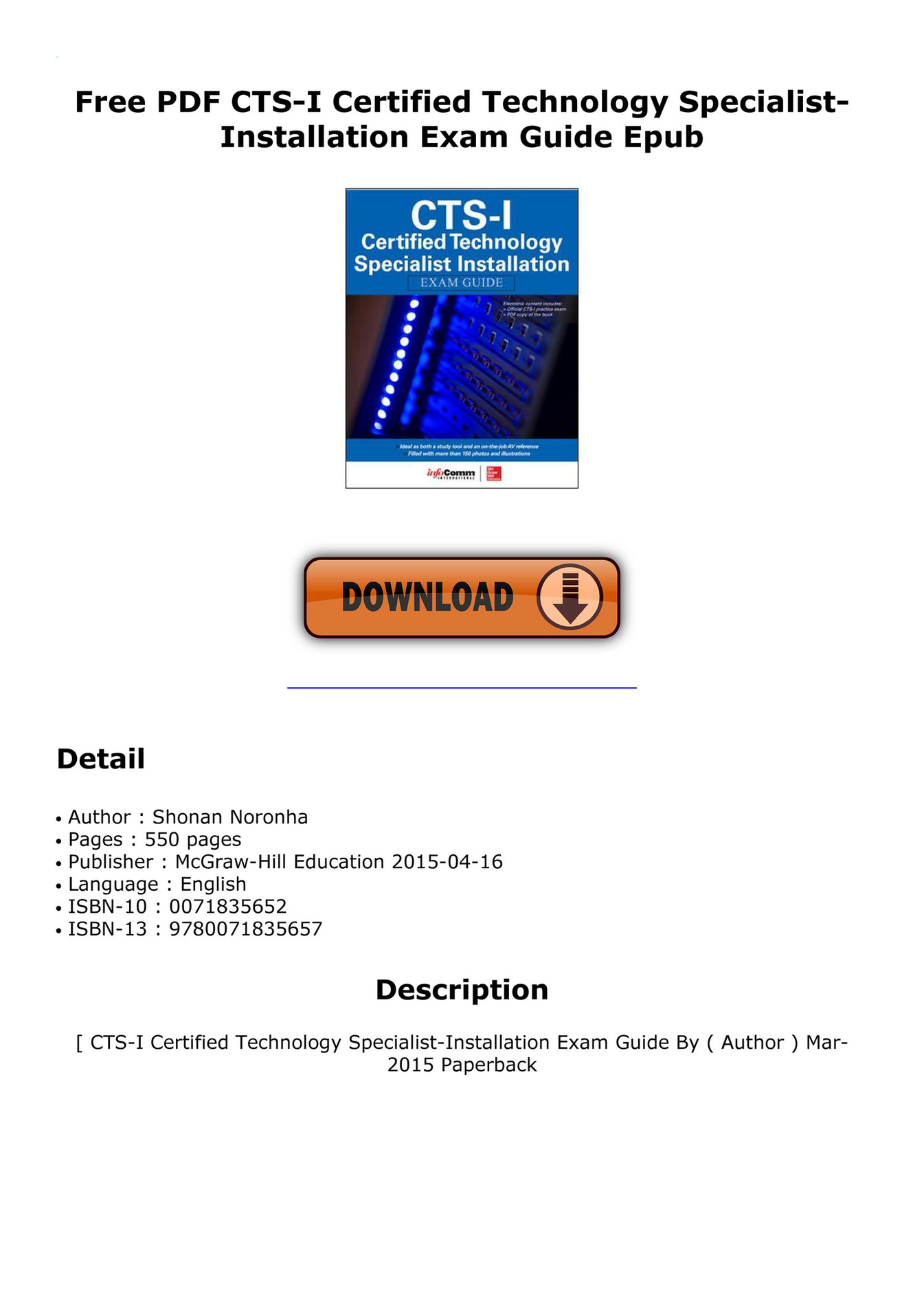 corzifilte - Free PDF CTS-I Certified Technology Specialist-Installation Exam Guide Epub - Page 1.