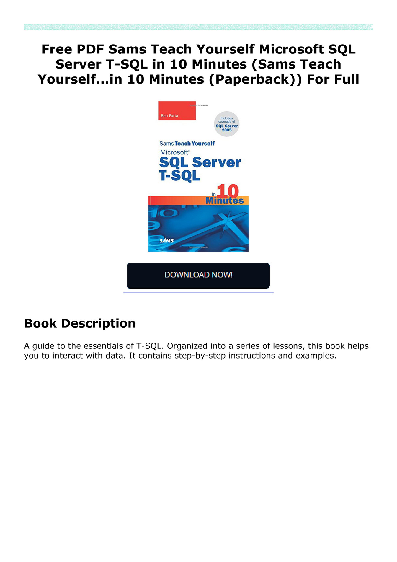 Teach Yourself Sql In 10 Minutes Pdf Free Download