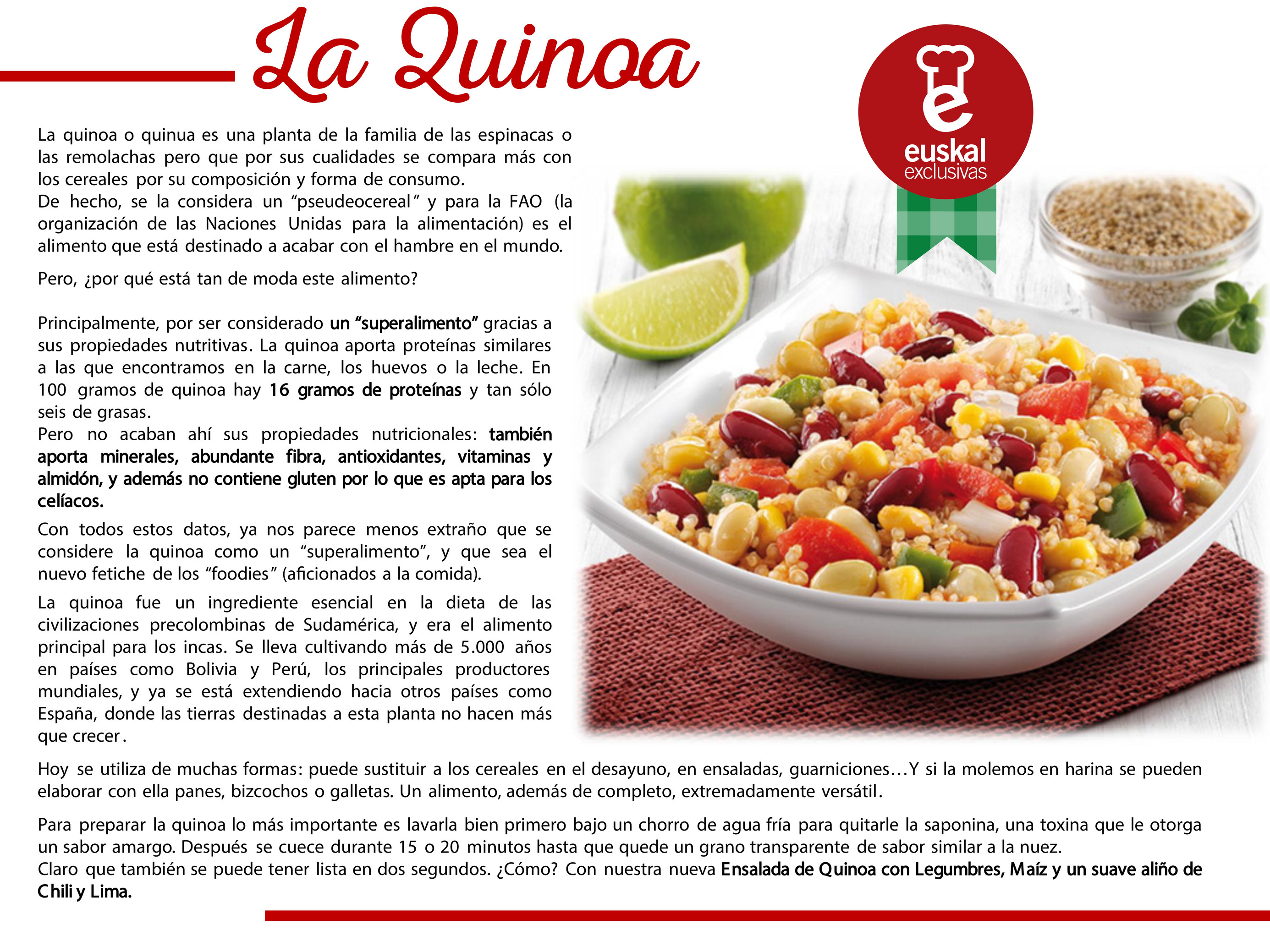 EUSKAL EXCLUSIVAS, S. L. - Ensalada de quinoa con legumbres, maíz y un  suave aliño de chili y lima - Página 1 - Created with Publitas.com