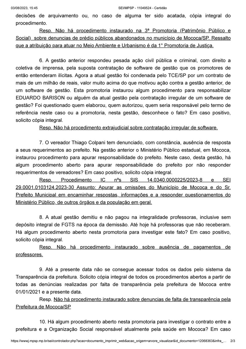 jornaldemocrata - SEI_MPSP - 11049524 - Resposta MPSP questionamentos  julho2023 - Página 1 - Created with Publitas.com