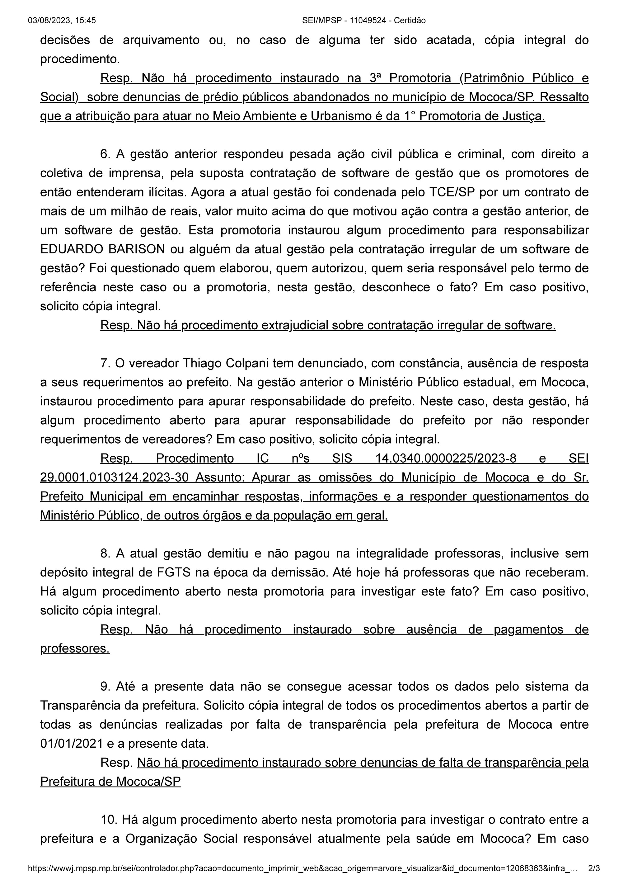 jornaldemocrata - SEI_MPSP - 11049524 - Resposta MPSP questionamentos  julho2023 - Página 1 - Created with Publitas.com