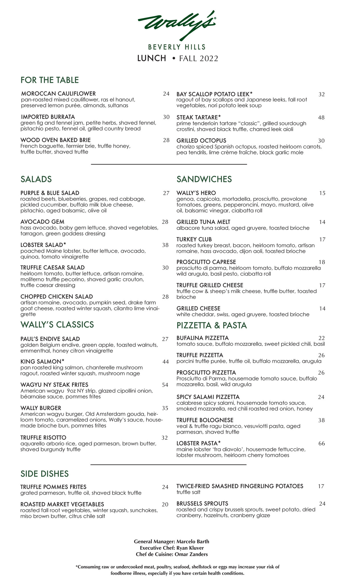 Wally's Wine and Spirits - Wally's Beverly Hills Lunch Menu - Page 1