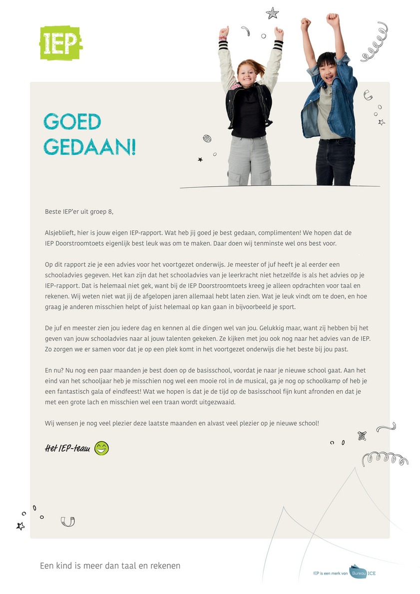 leerlingbrief bij rapportage IEP Doorstroomtoets - Bureau ICE 