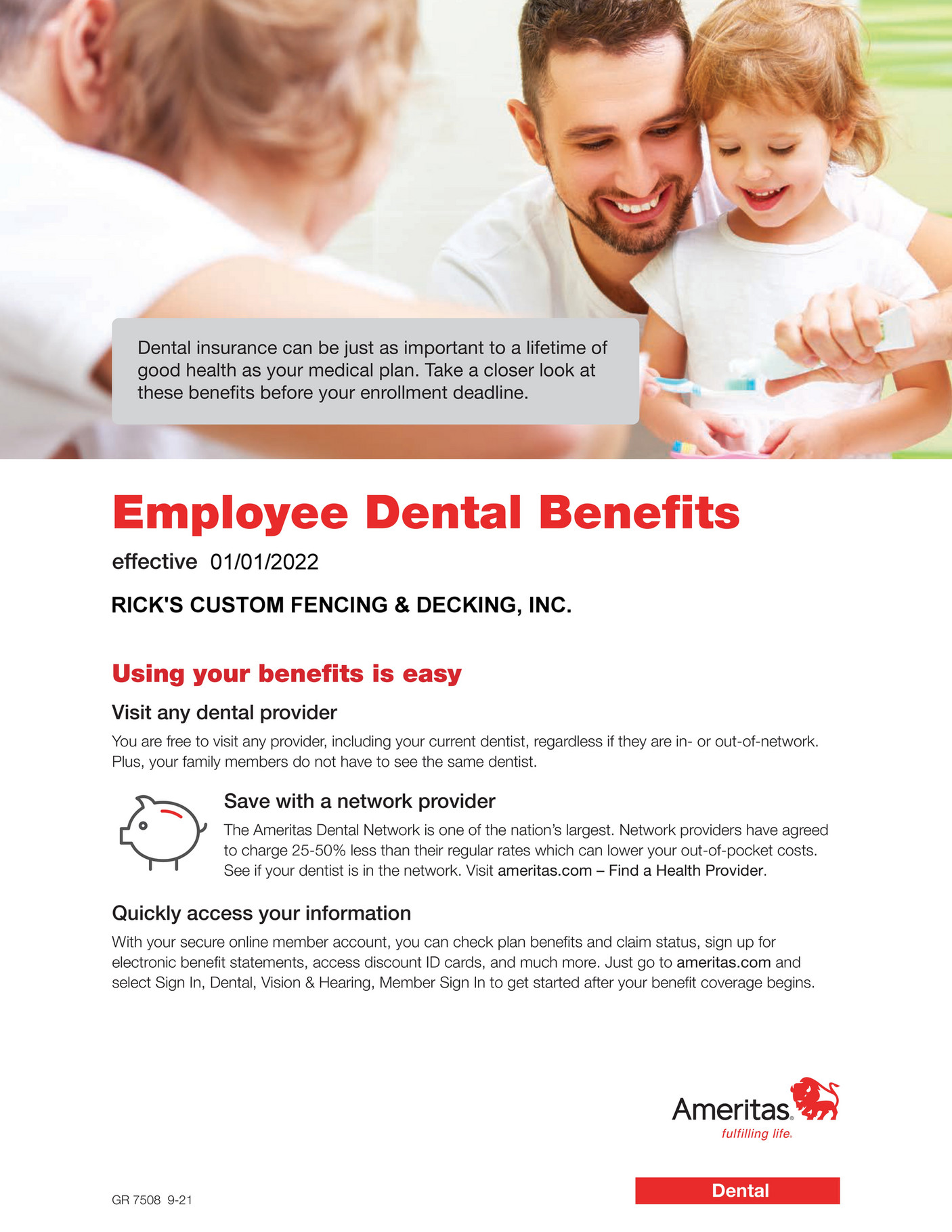 Rick's Custom Fencing & Decking DentalAmeritas Brochure2022 Page 1