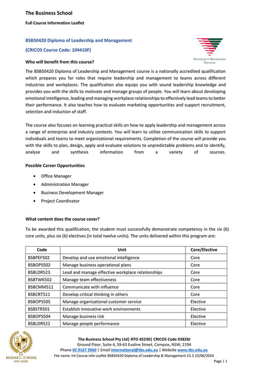 The Business School - International Course Info Leaflet - Diploma of ...