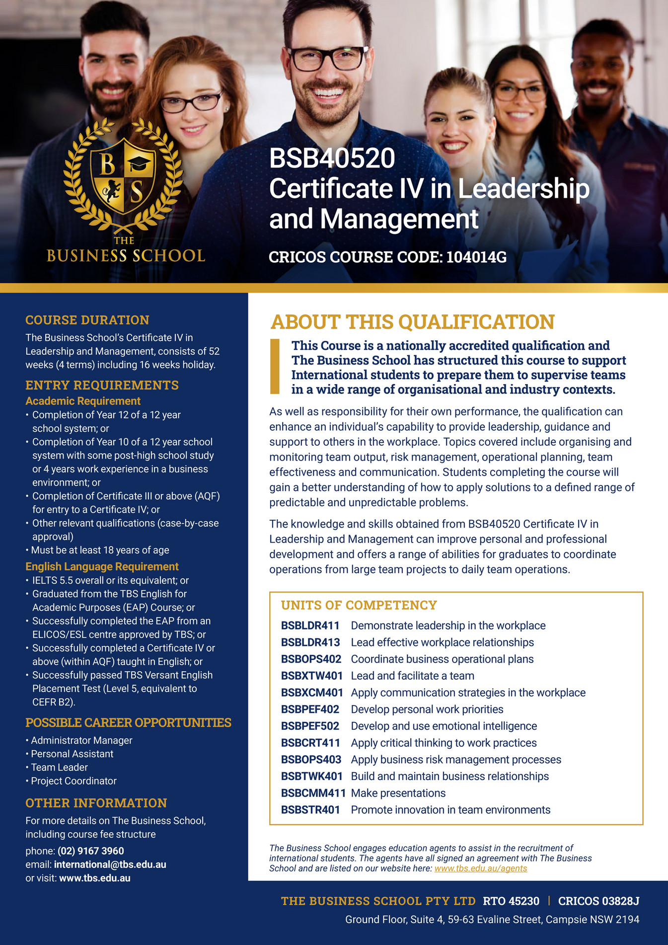 The Business School - Certificate IV in Leadership and Management Flyer ...