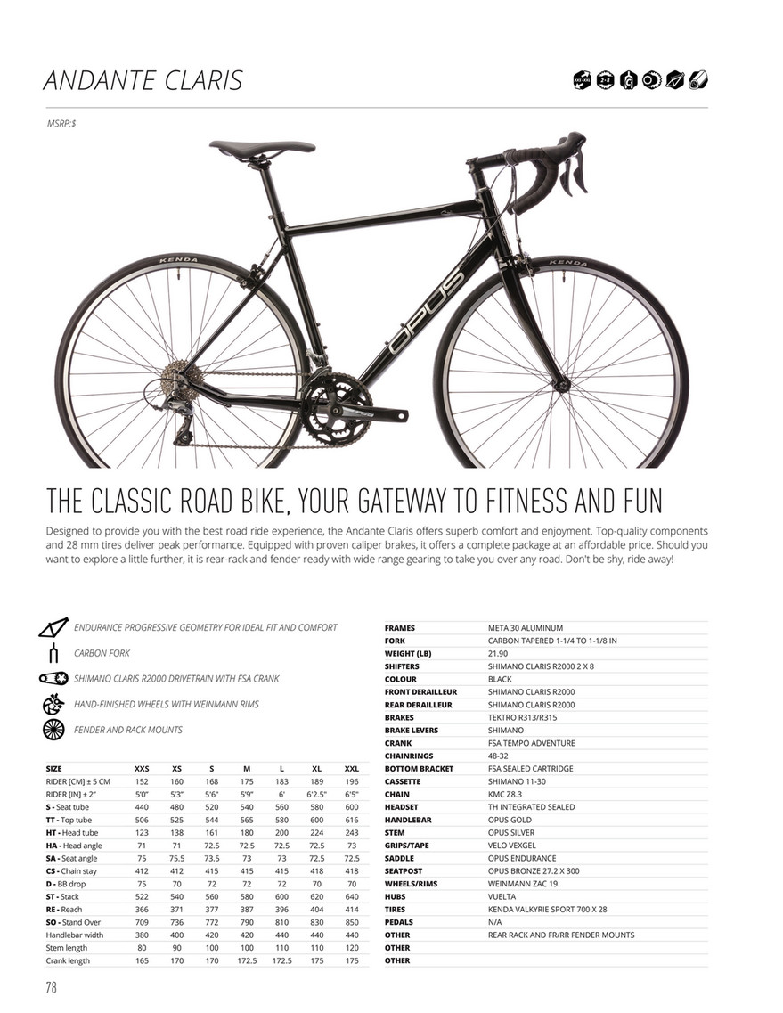 Opus bike best sale size chart