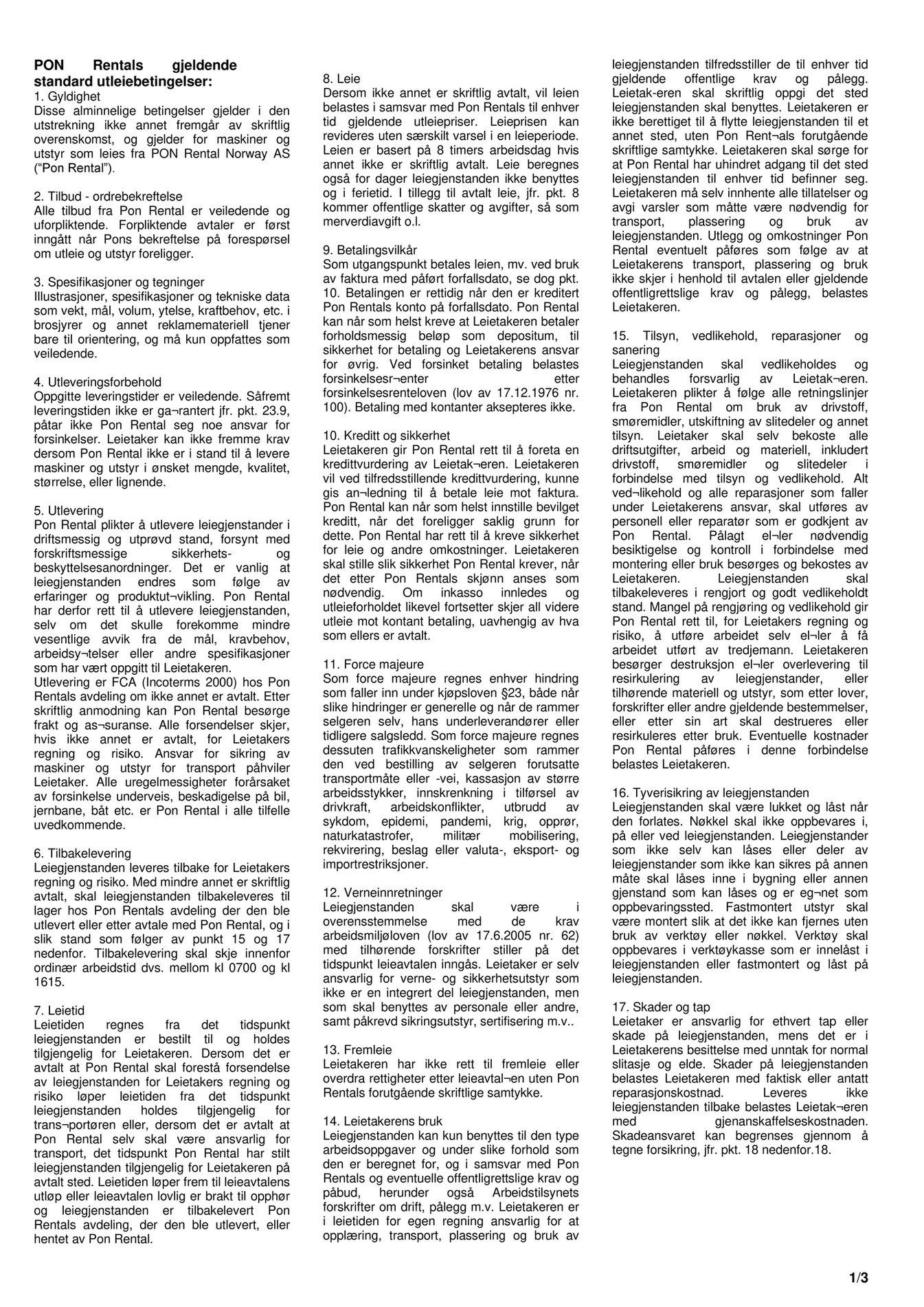 pon-cat - Salgsbetingelser - PRNO - Side 1