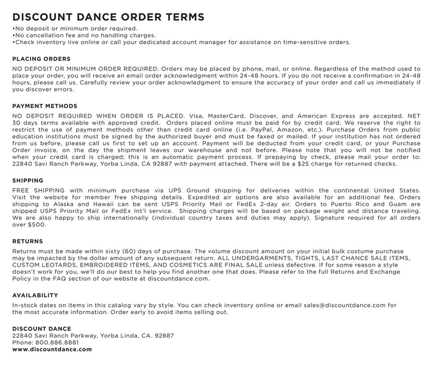 Discount dance hot sale supply returns