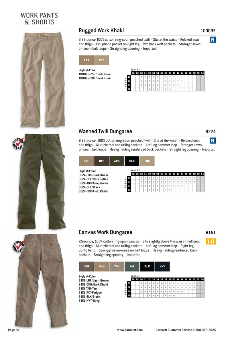 Carhartt Pants: Men's Field Khaki 100095 285 Relaxed Fit Rugged Twill Work  Pants
