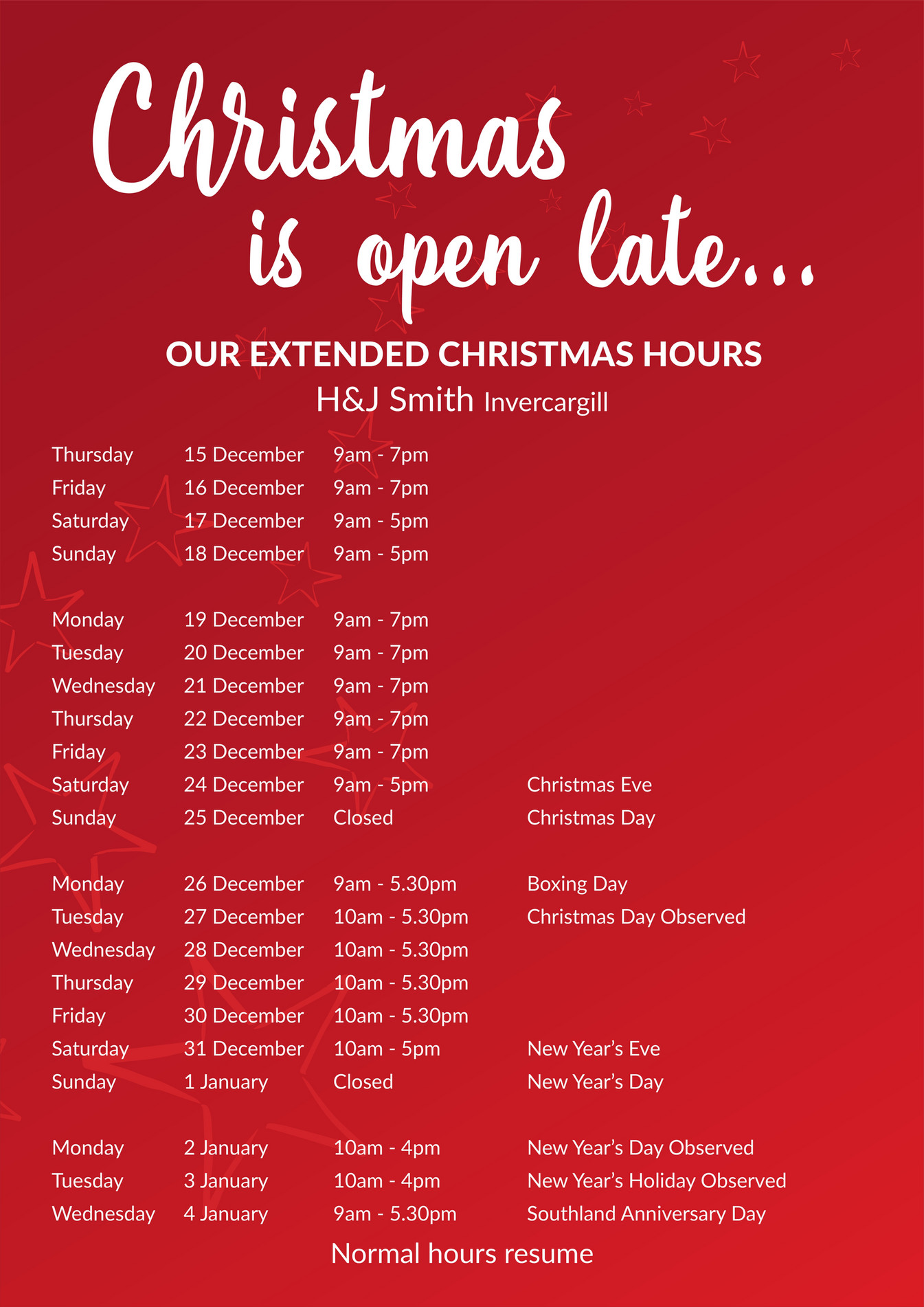 H&J Smith H&J Smith Christmas Hours 2022 Page 1