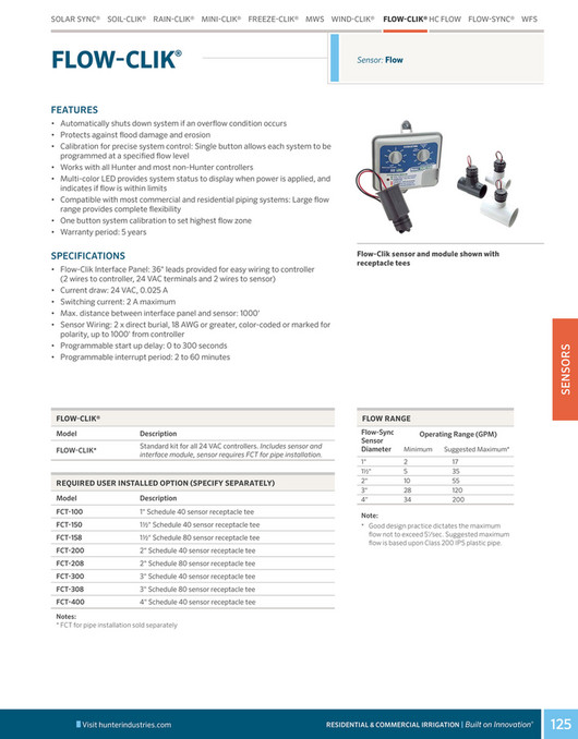 Flow Click Sensor Hunter Industries - hunter_catalog_dom - Page 124-125