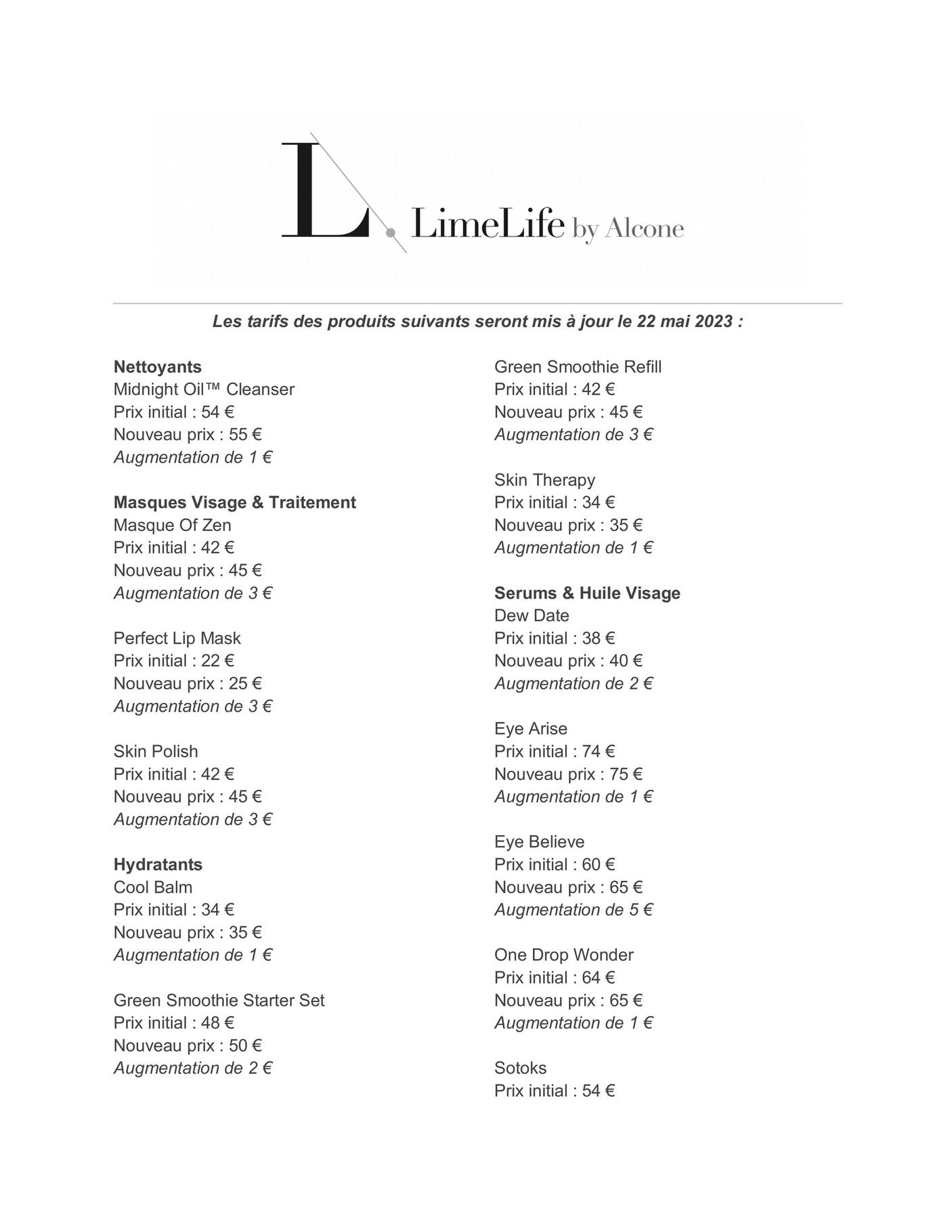 Limelife by Alcone France - 2023_LimeLife_May Pricing List_FR - Page 1