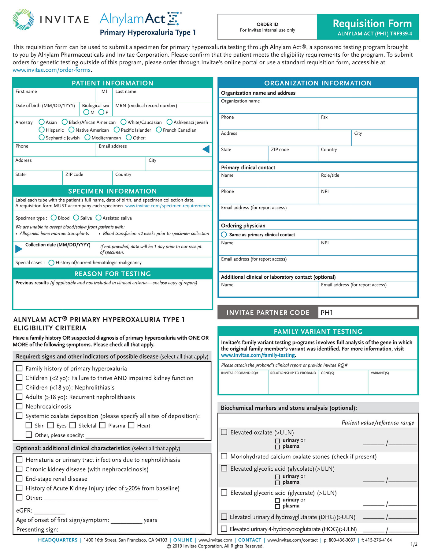 Invitae - TRF939_Invitae_AlnylamAct_PH1_order_form - Page 1