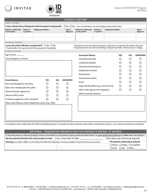 Invitae TRF948 Invitae IDYourIRD order form Page 2