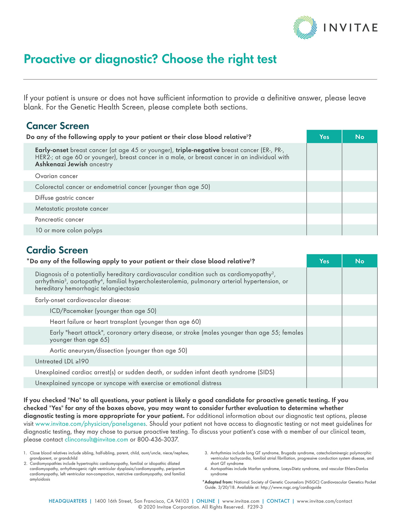 Invitae - F239_Invitae_Proactive_testing_physician_checklist - Page 1