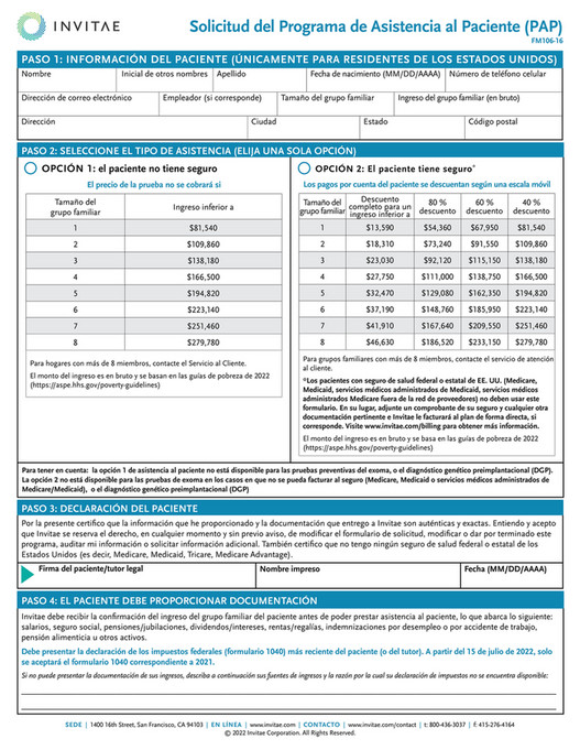 Invitae - FM106_Invitae_Patient_Assistance_Program_Application_Spanish ...