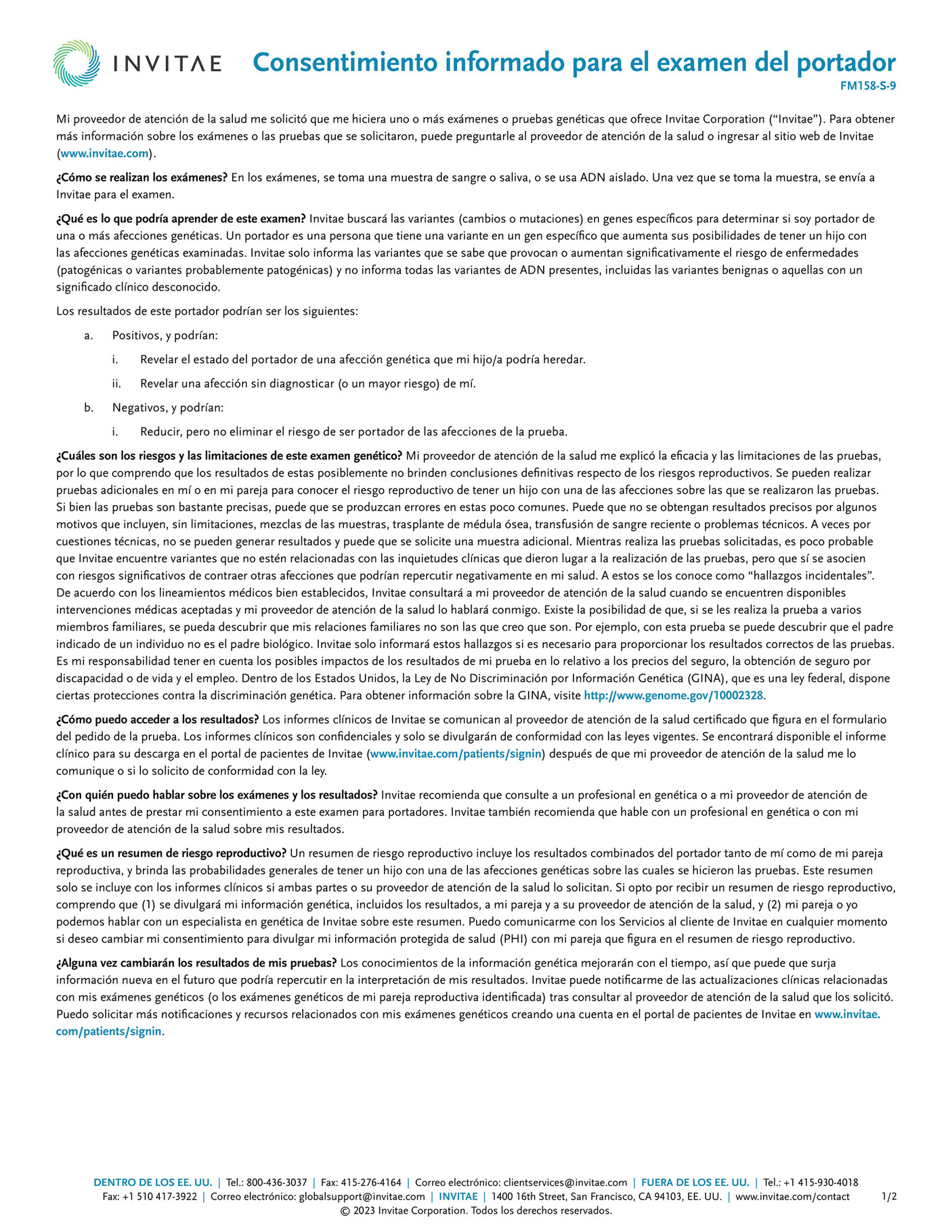 invitae-fm158-s-invitae-carrier-screening-consent-form-spanish-page-1