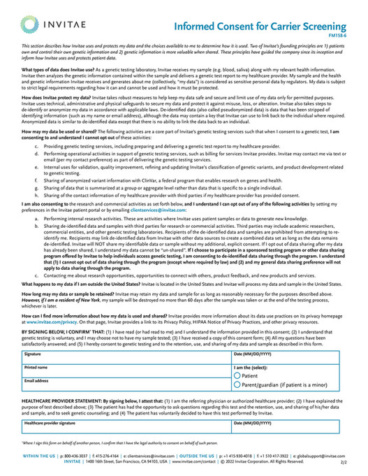 Invitae - FM158_Invitae_Carrier_Informed_Consent_Form - Page 2