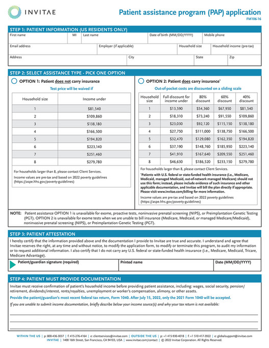 Invitae FM106_Invitae_Patient_Assistance_Program_Application_Form